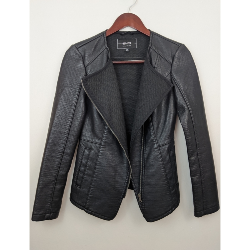 BNCI Sweater Bonded Vegan Leather Moto Jacket